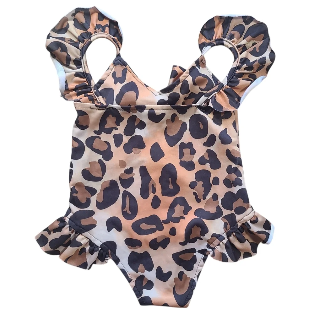 Toddler Leopard One-Piece Swimsuit 2-3Y Ruffle Bow Cutout Bathing Suit